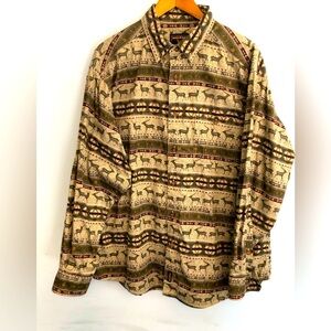 Woolrich Shirt Mens XL Olive Deer Aztec All Over Print Southwest Button Down